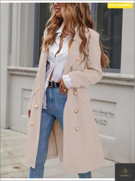 Long Wool Trench Coat Classic Double Breasted Pea Coat Fall Winter Chic - Picture 2 of 6